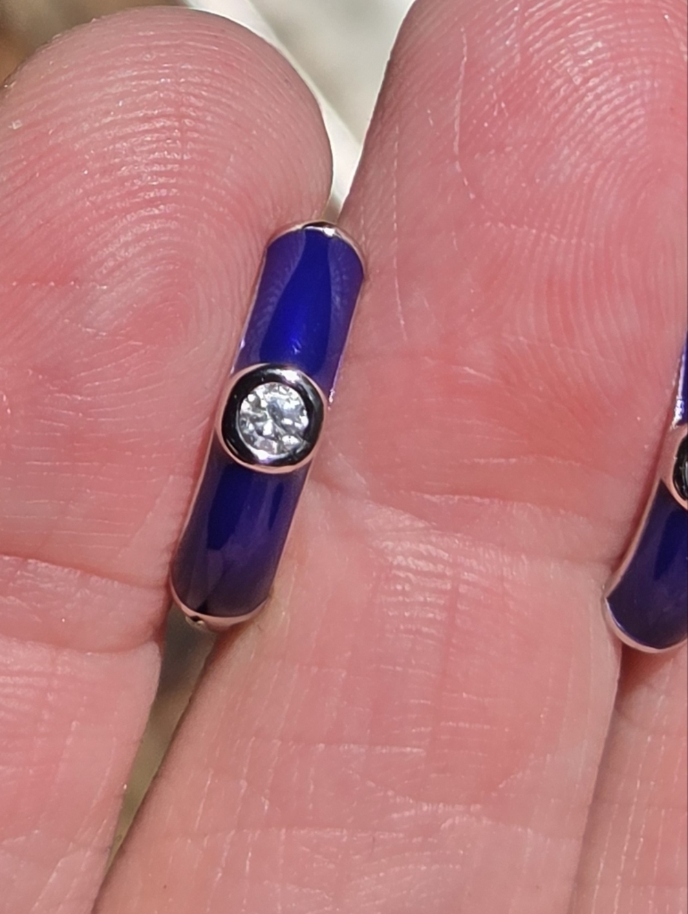 Soho Sterling Blue Enamel Diamond Huggie Hoops - Picture 10 of 10